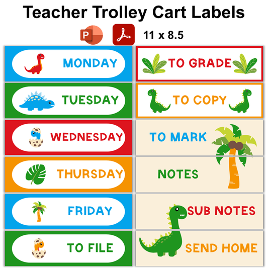Teacher Trolley Cart Labels - Cute Dinosaur | Editable
