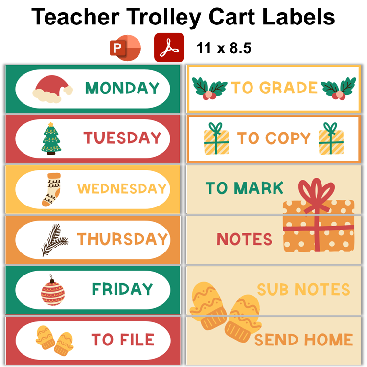 Teacher Trolley Cart Labels - Cute Christmas | Editable