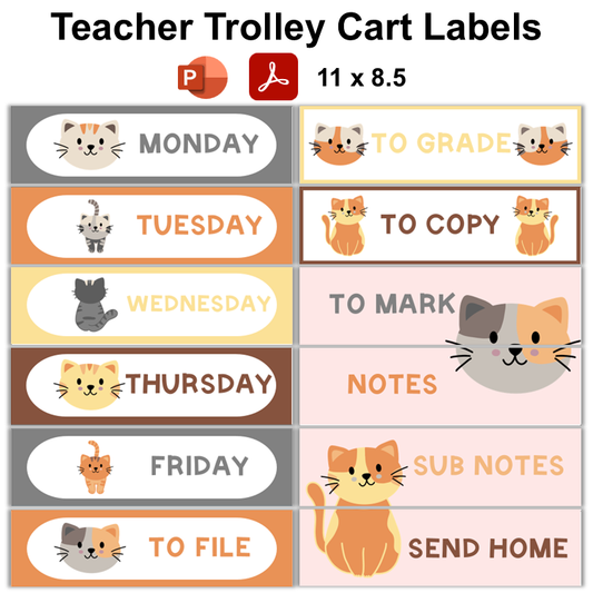 Teacher Trolley Cart Labels - Little Cat | Editable