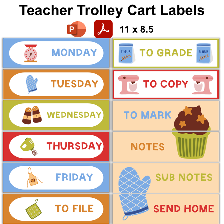 Teacher Trolley Cart Labels - Colorful Baking | Editable