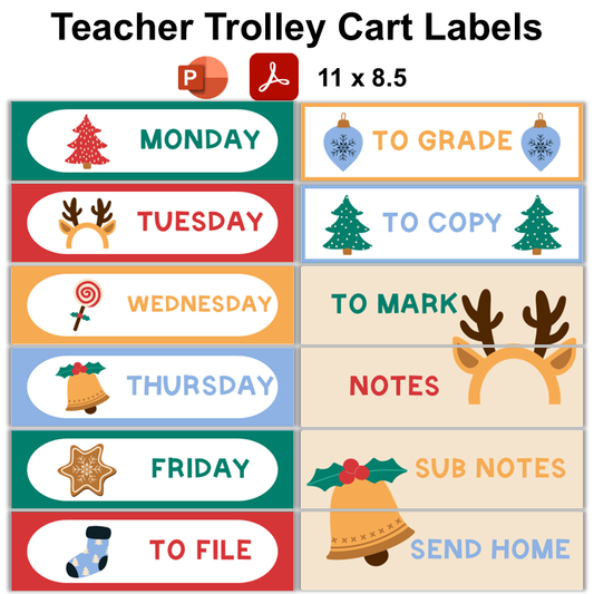Teacher Trolley Cart Labels - Bright Christmas | Editable