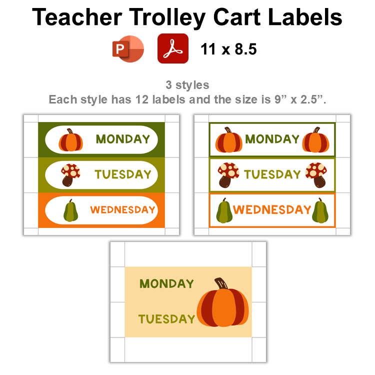 Teacher Trolley Cart Labels - Hello Fall | Editable