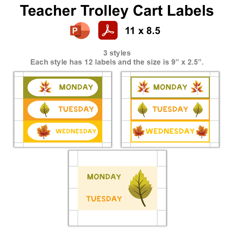 Teacher Trolley Cart Labels - Autumn Leaves | Editable
