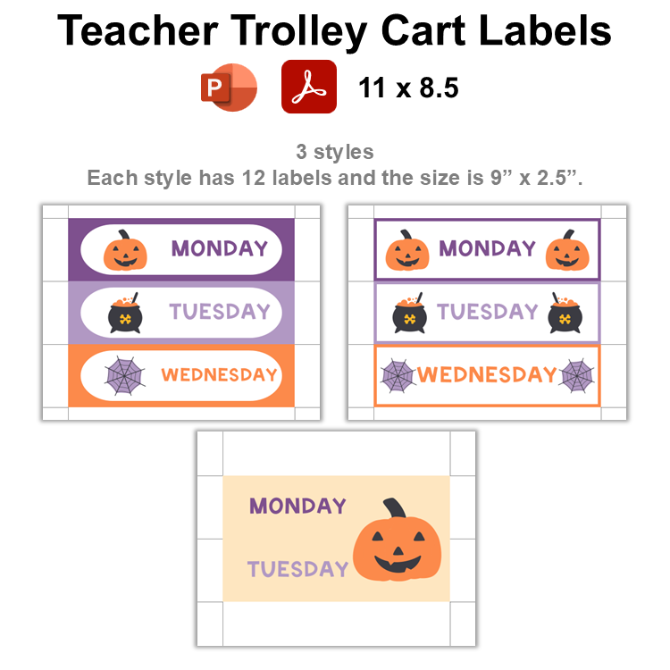 Teacher Trolley Cart Labels - Purple Halloween | Editable