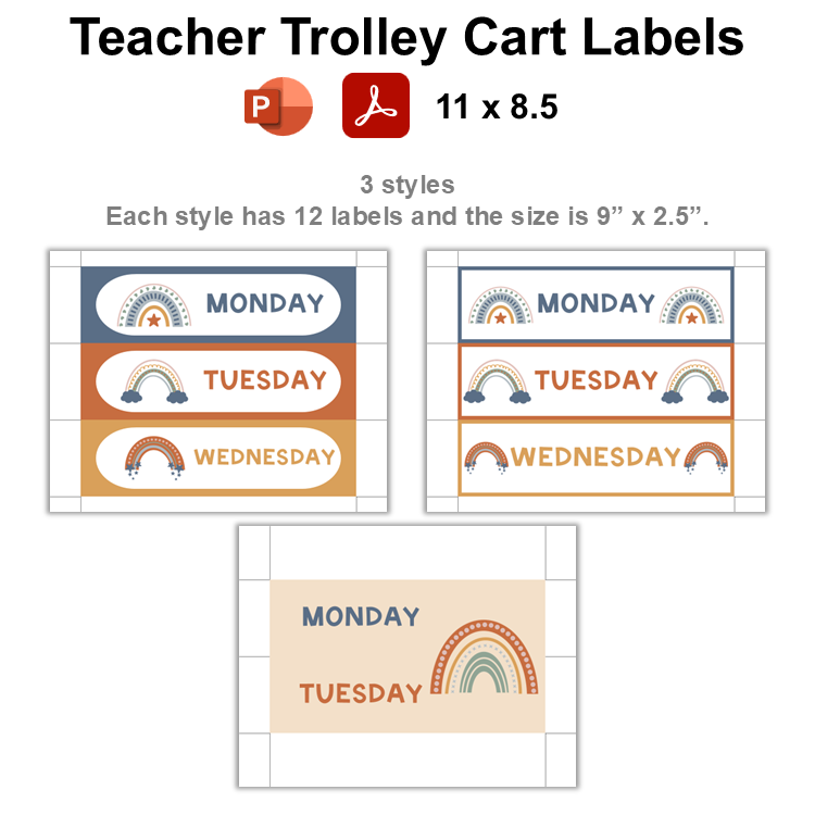 Teacher Trolley Cart Labels - Neutral Rainbow | Editable