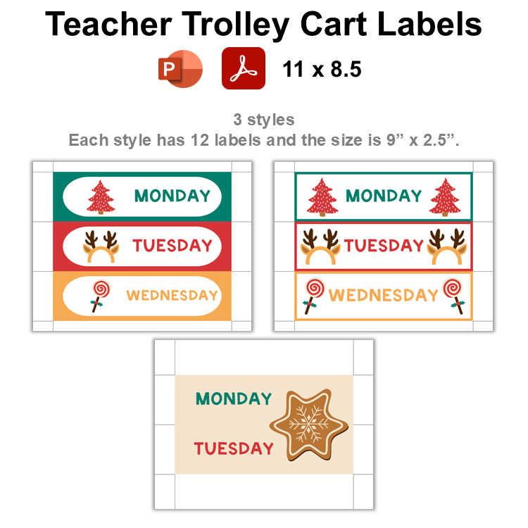 Teacher Trolley Cart Labels - Bright Christmas | Editable