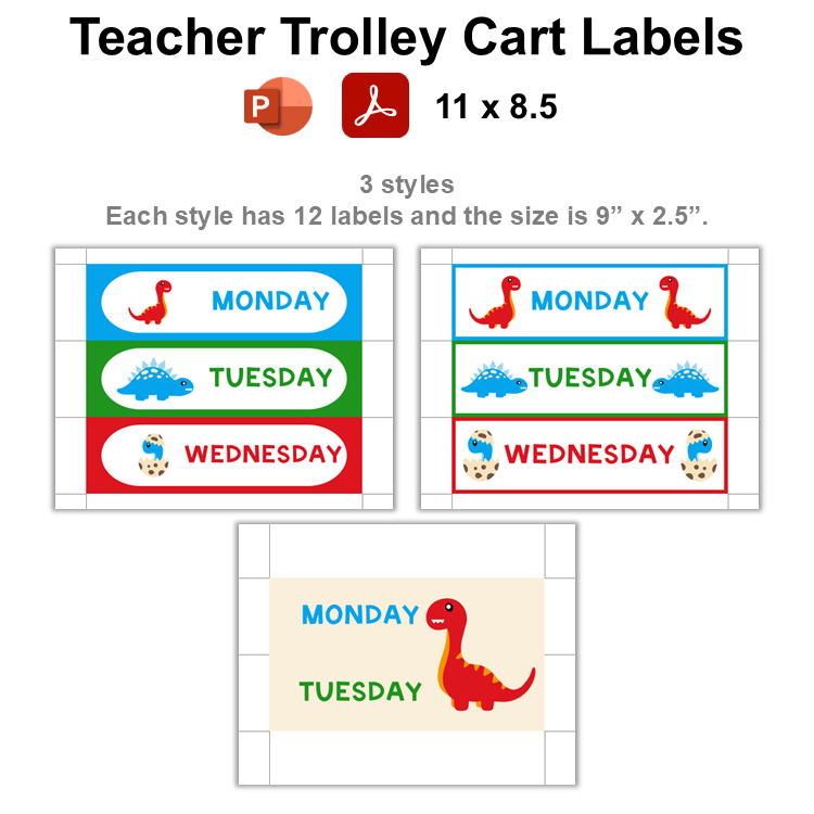 Teacher Trolley Cart Labels - Cute Dinosaur | Editable