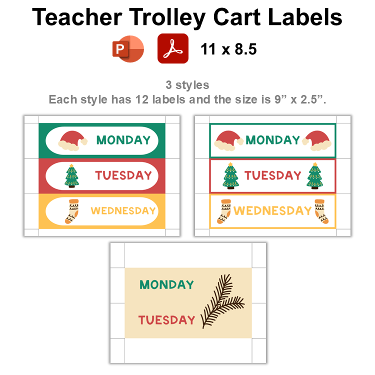 Teacher Trolley Cart Labels - Cute Christmas | Editable