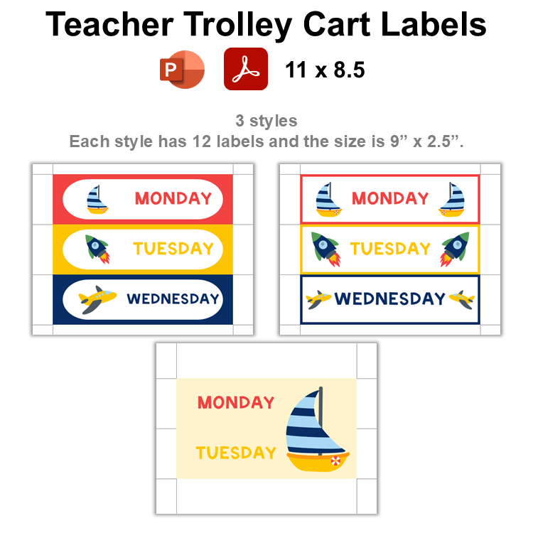 Teacher Trolley Cart Labels - Cute Transportation | Editable