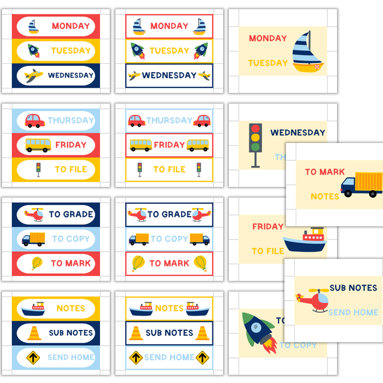Teacher Trolley Cart Labels - Cute Transportation | Editable