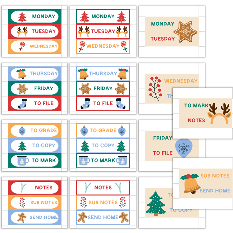 Teacher Trolley Cart Labels - Bright Christmas | Editable