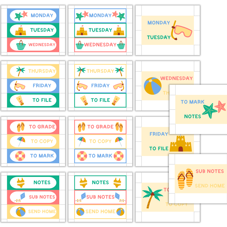 Teacher Trolley Cart Labels - Summer Beach | Editable