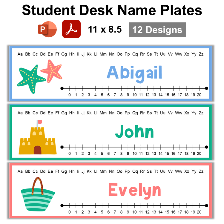 Student Desk Name Plates - Summer Beach | Editable