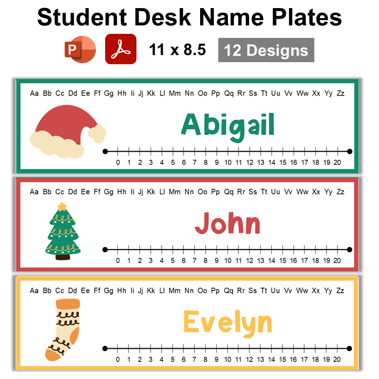 Student Desk Name Plates - Cute Christmas | Editable