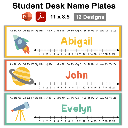 Student Desk Name Plates - Space | Editable
