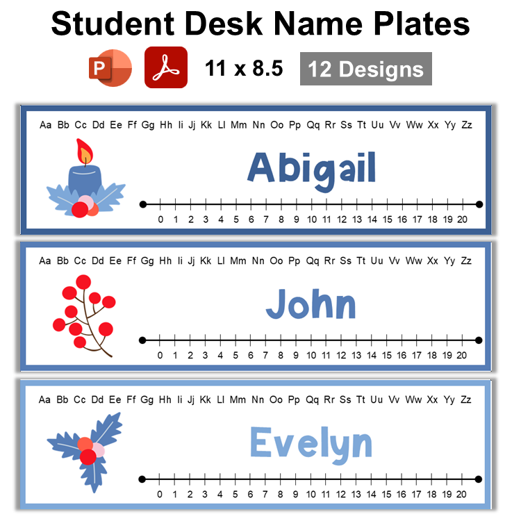 Student Desk Name Plates - Blue Winter | Editable