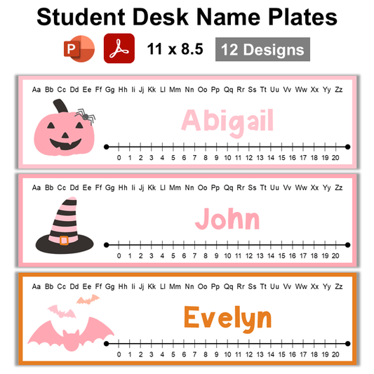 Student Desk Name Plates - Pink Halloween | Editable