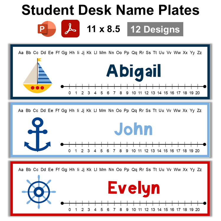 Student Desk Name Plates - Nautical | Editable