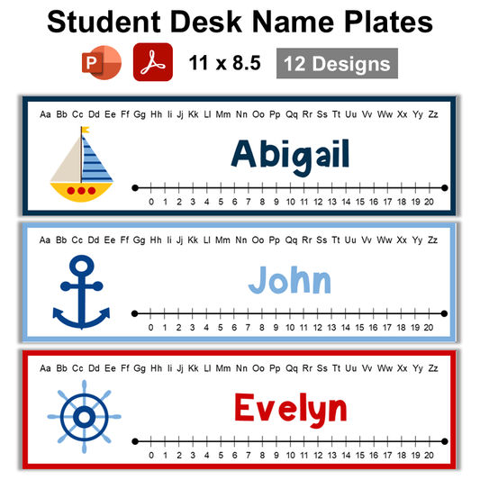 Student Desk Name Plates - Nautical | Editable