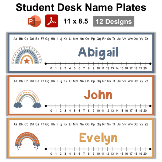 Student Desk Name Plates - Neutral Rainbow | Editable