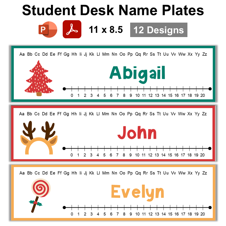 Student Desk Name Plates - Bright Christmas | Editable