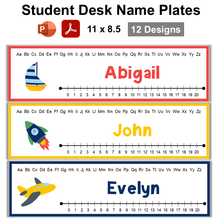 Student Desk Name Plates - Cute Transportation | Editable