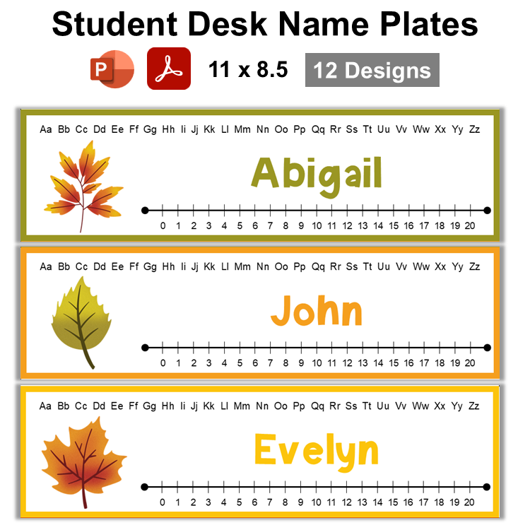 Student Desk Name Plates - Autumn Leaves | Editable