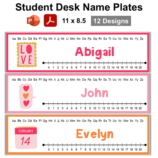 Student Desk Name Plates - Pink Valentine | Editable