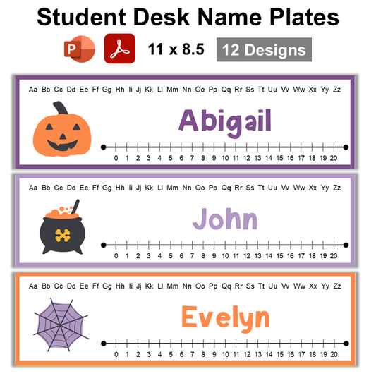 Student Desk Name Plates - Purple Halloween | Editable