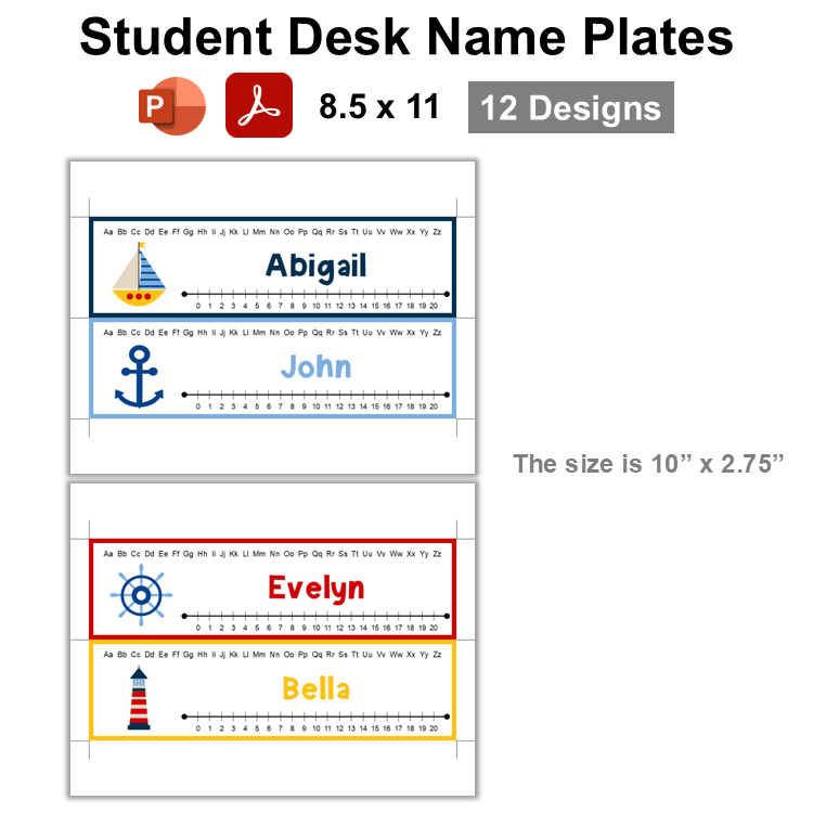 Student Desk Name Plates - Nautical | Editable