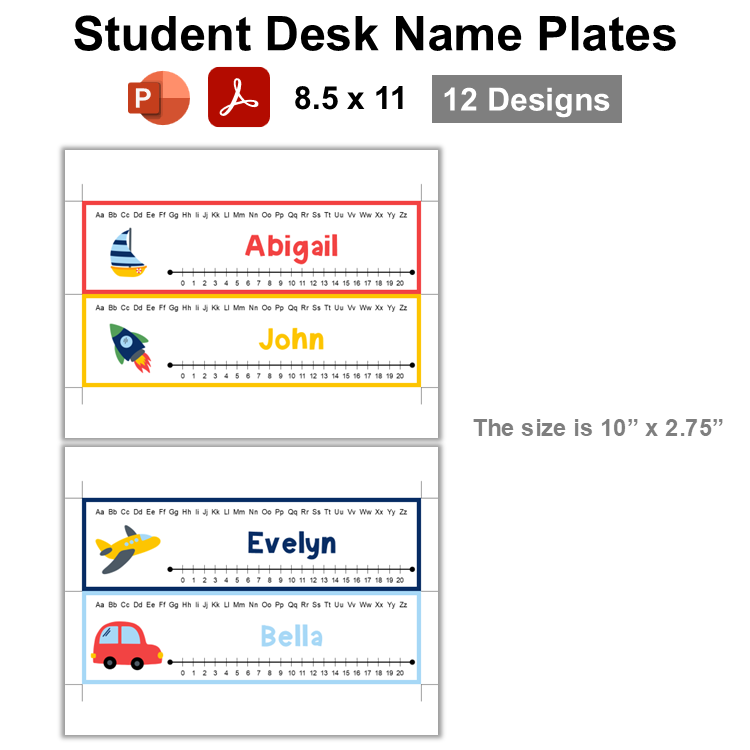 Student Desk Name Plates - Cute Transportation | Editable