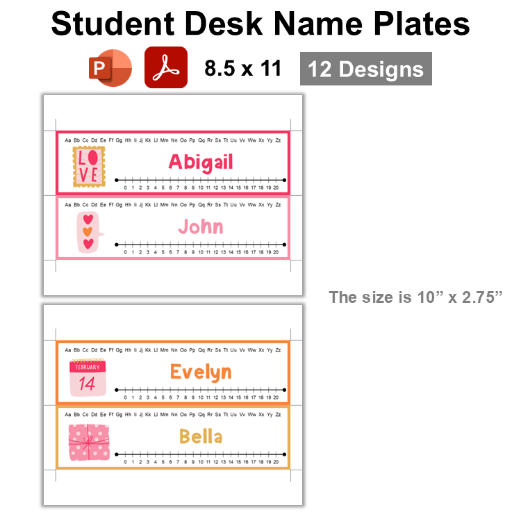 Student Desk Name Plates - Pink Valentine | Editable