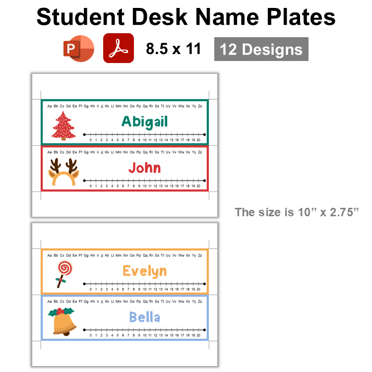 Student Desk Name Plates - Bright Christmas | Editable