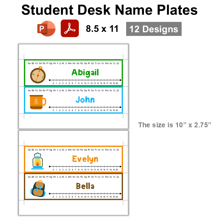 Student Desk Name Plates - Camping | Editable