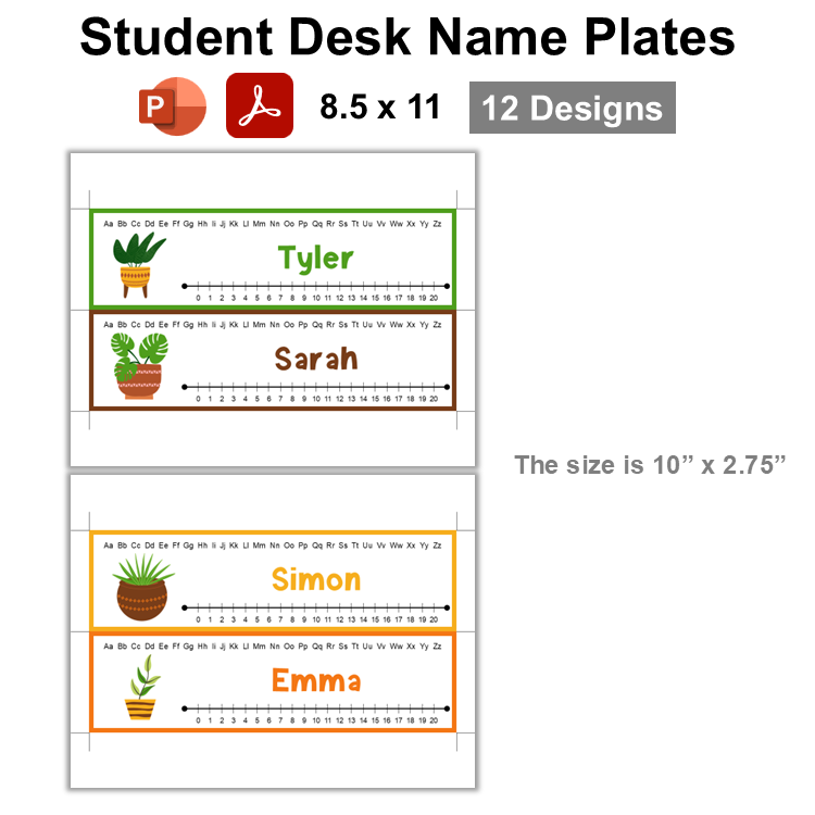 Student Desk Name Plates - Indoor Plants | Editable