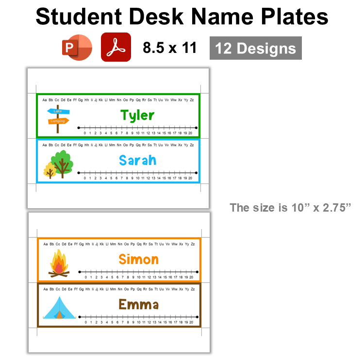 Student Desk Name Plates - Camping | Editable