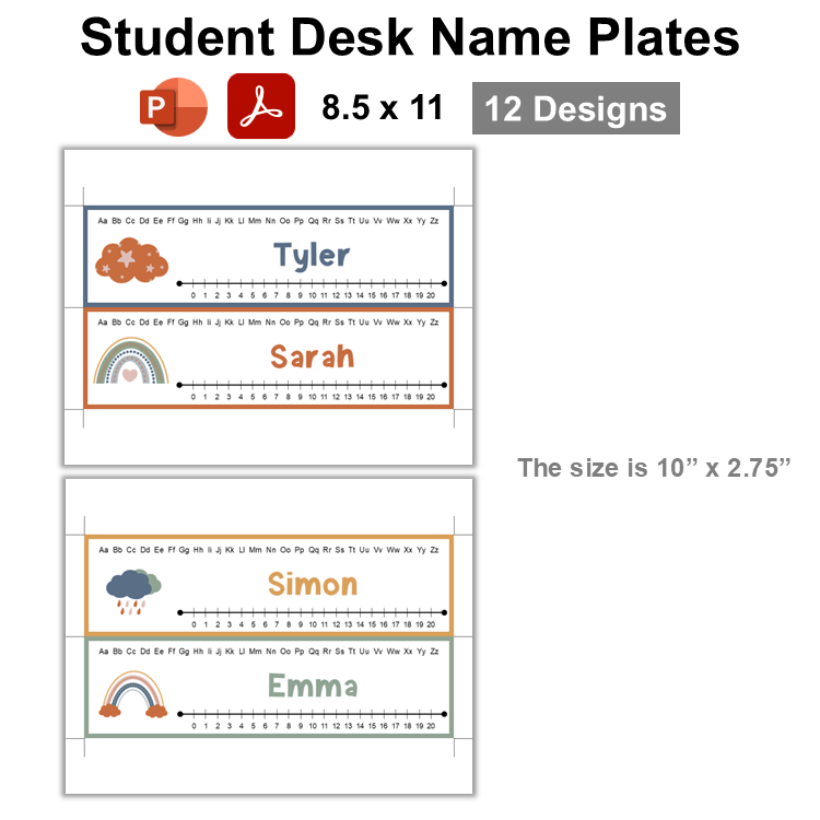 Student Desk Name Plates - Neutral Rainbow | Editable