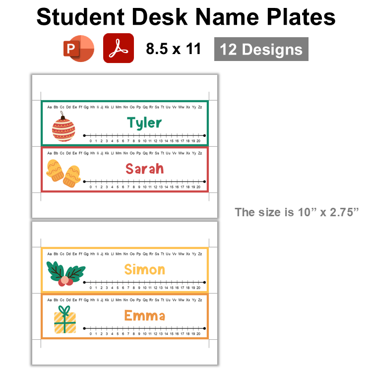 Student Desk Name Plates - Cute Christmas | Editable