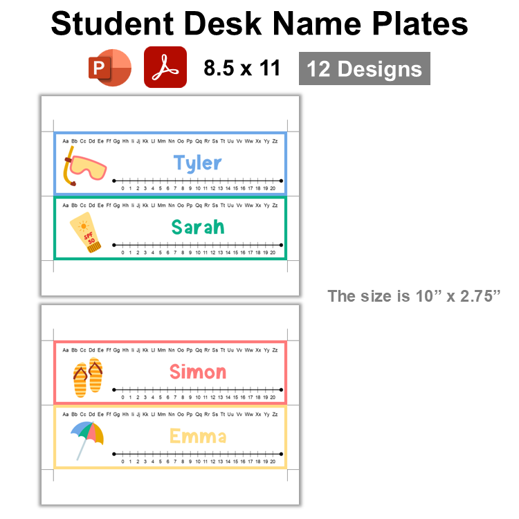Student Desk Name Plates - Summer Beach | Editable