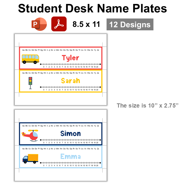 Student Desk Name Plates - Cute Transportation | Editable