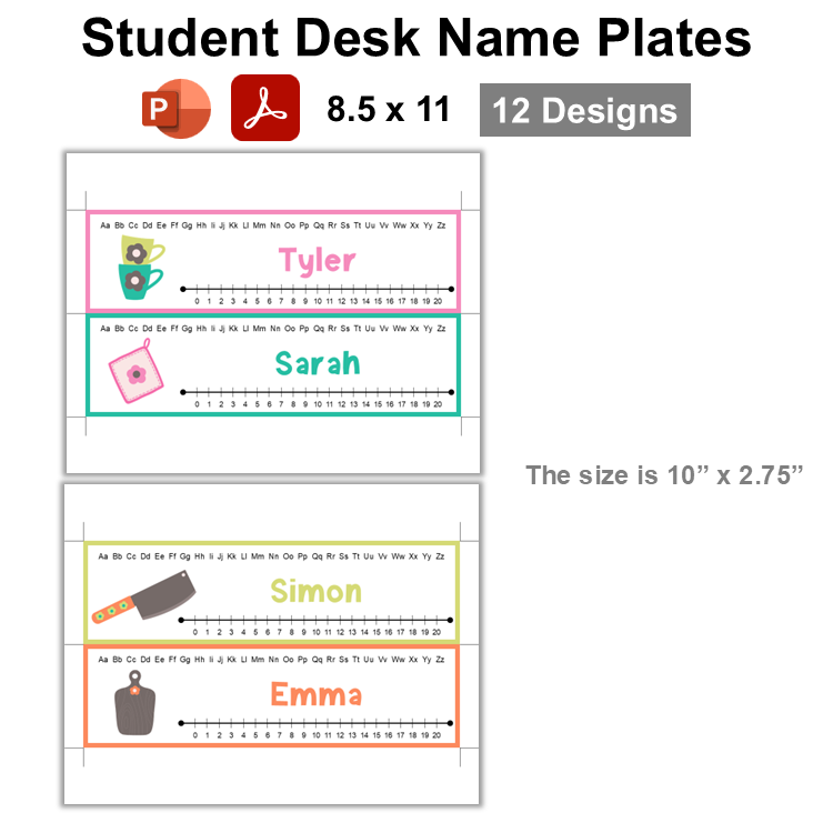 Student Desk Name Plates - Kitchen Utensils | Editable