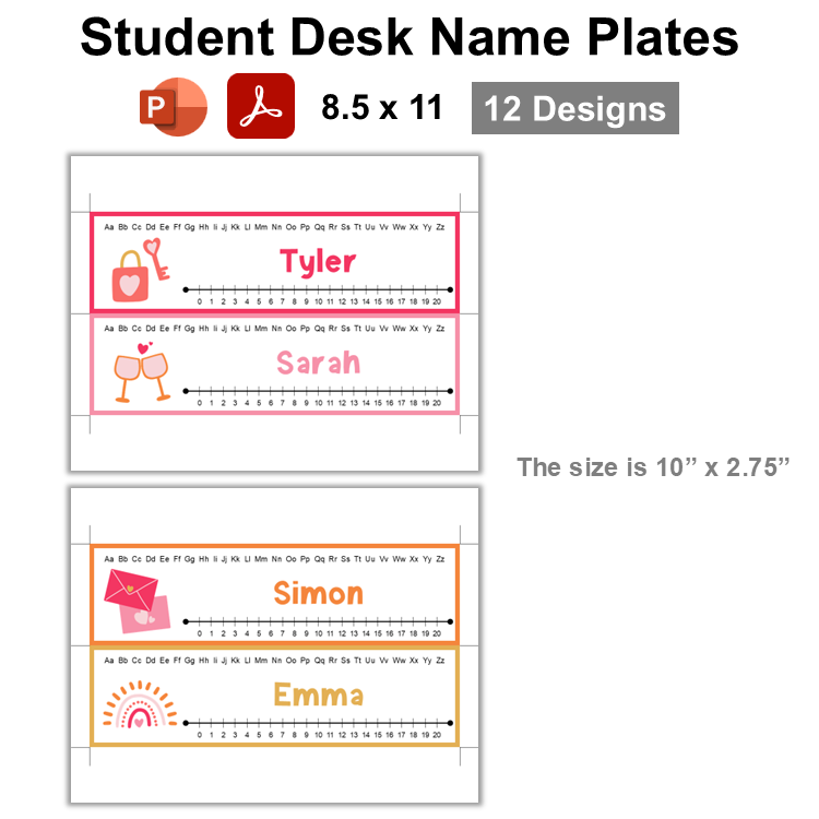 Student Desk Name Plates - Pink Valentine | Editable