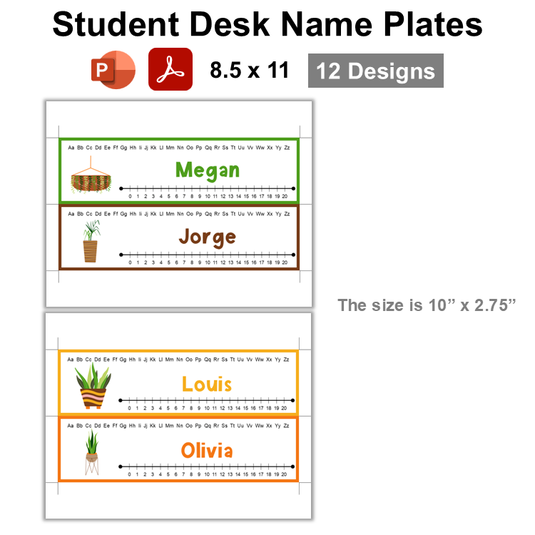 Student Desk Name Plates - Indoor Plants | Editable