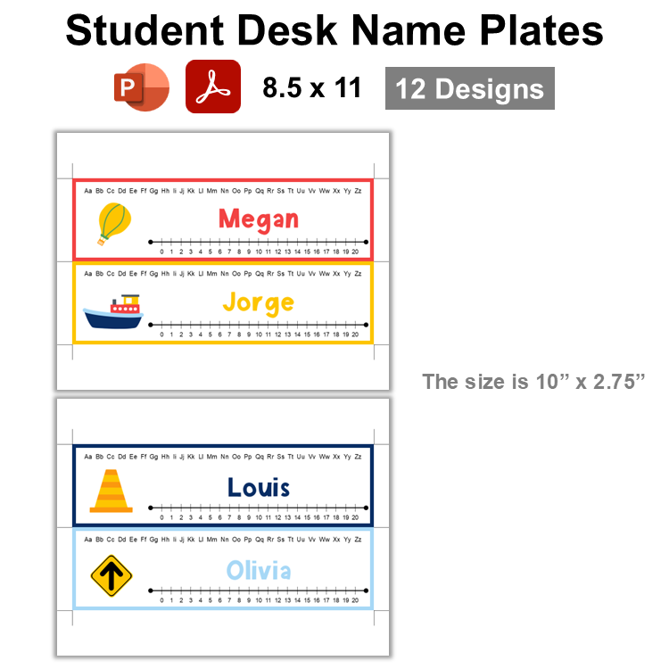 Student Desk Name Plates - Cute Transportation | Editable