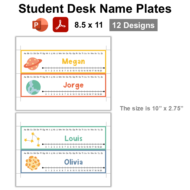 Student Desk Name Plates - Space | Editable
