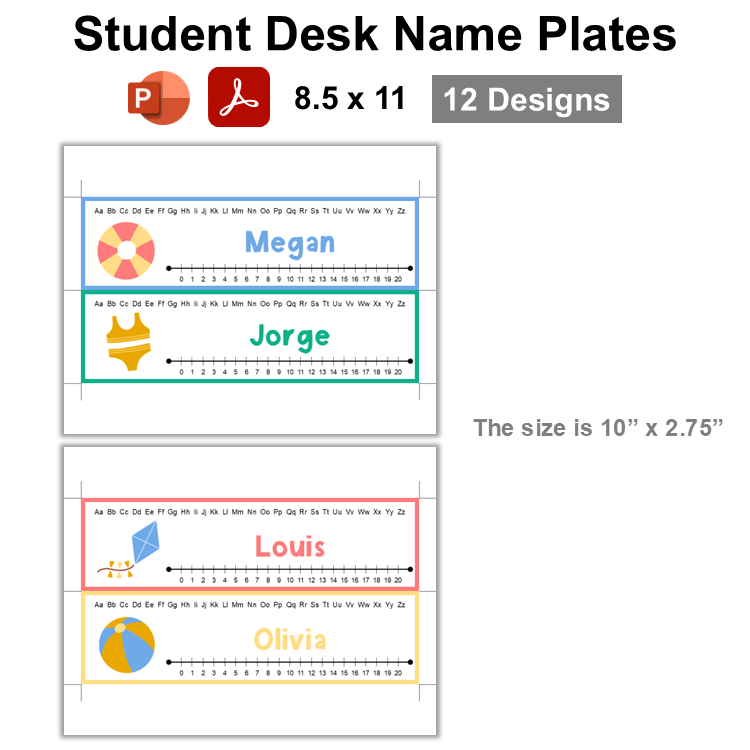 Student Desk Name Plates - Summer Beach | Editable