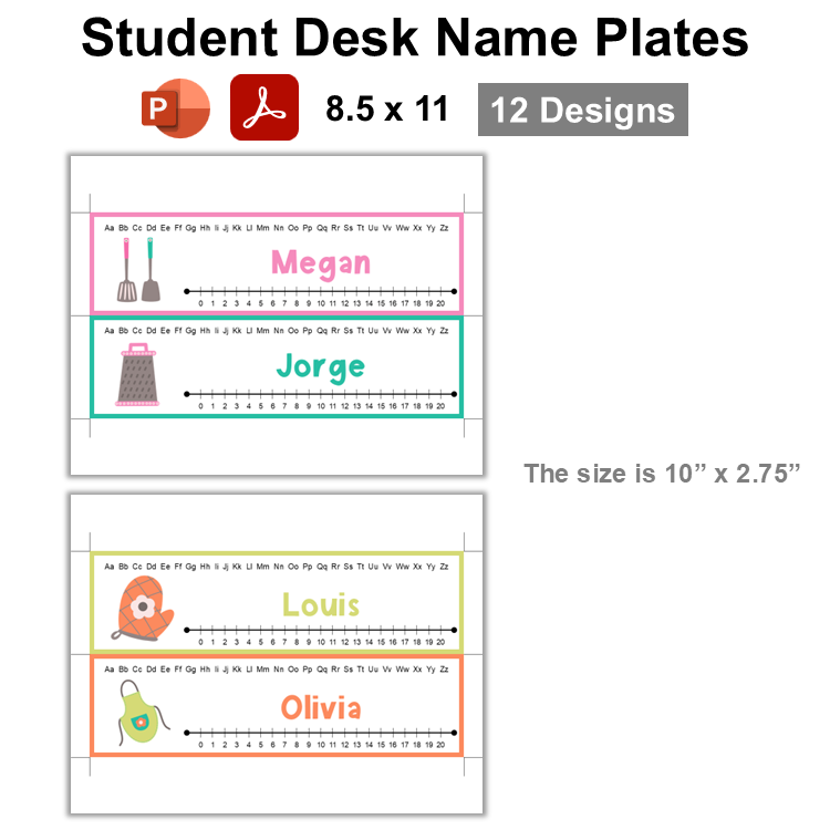 Student Desk Name Plates - Kitchen Utensils | Editable