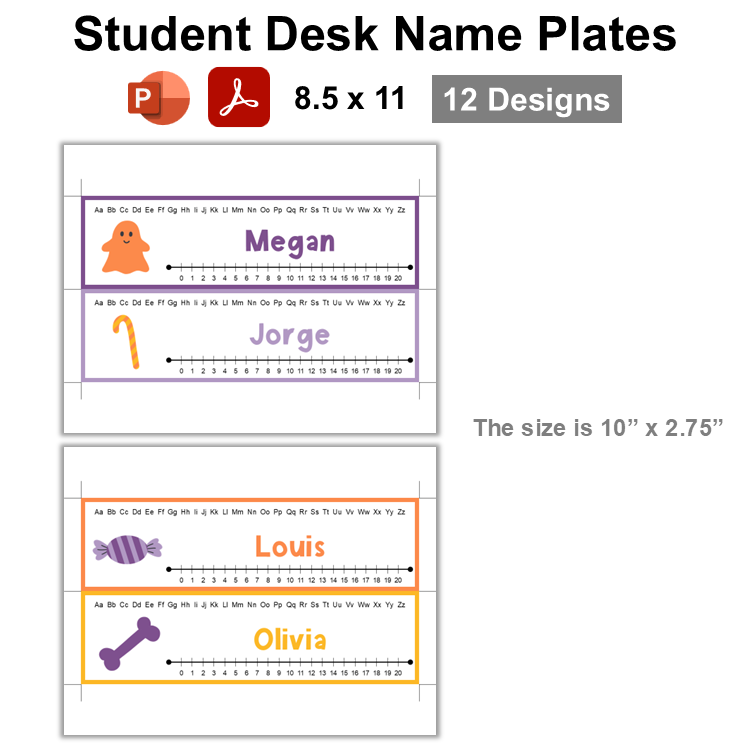 Student Desk Name Plates - Purple Halloween | Editable