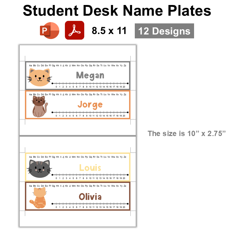Student Desk Name Plates - Little Cat | Editable