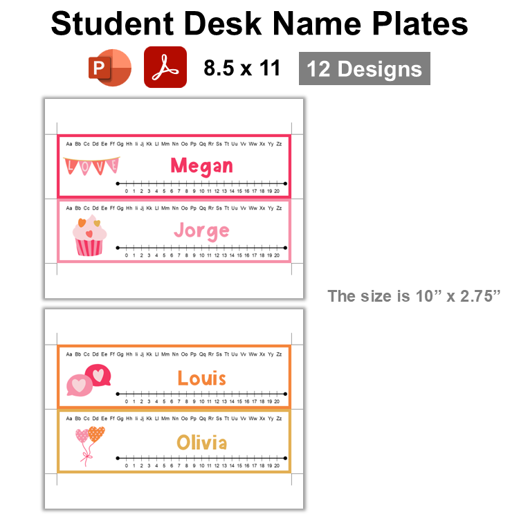 Student Desk Name Plates - Pink Valentine | Editable